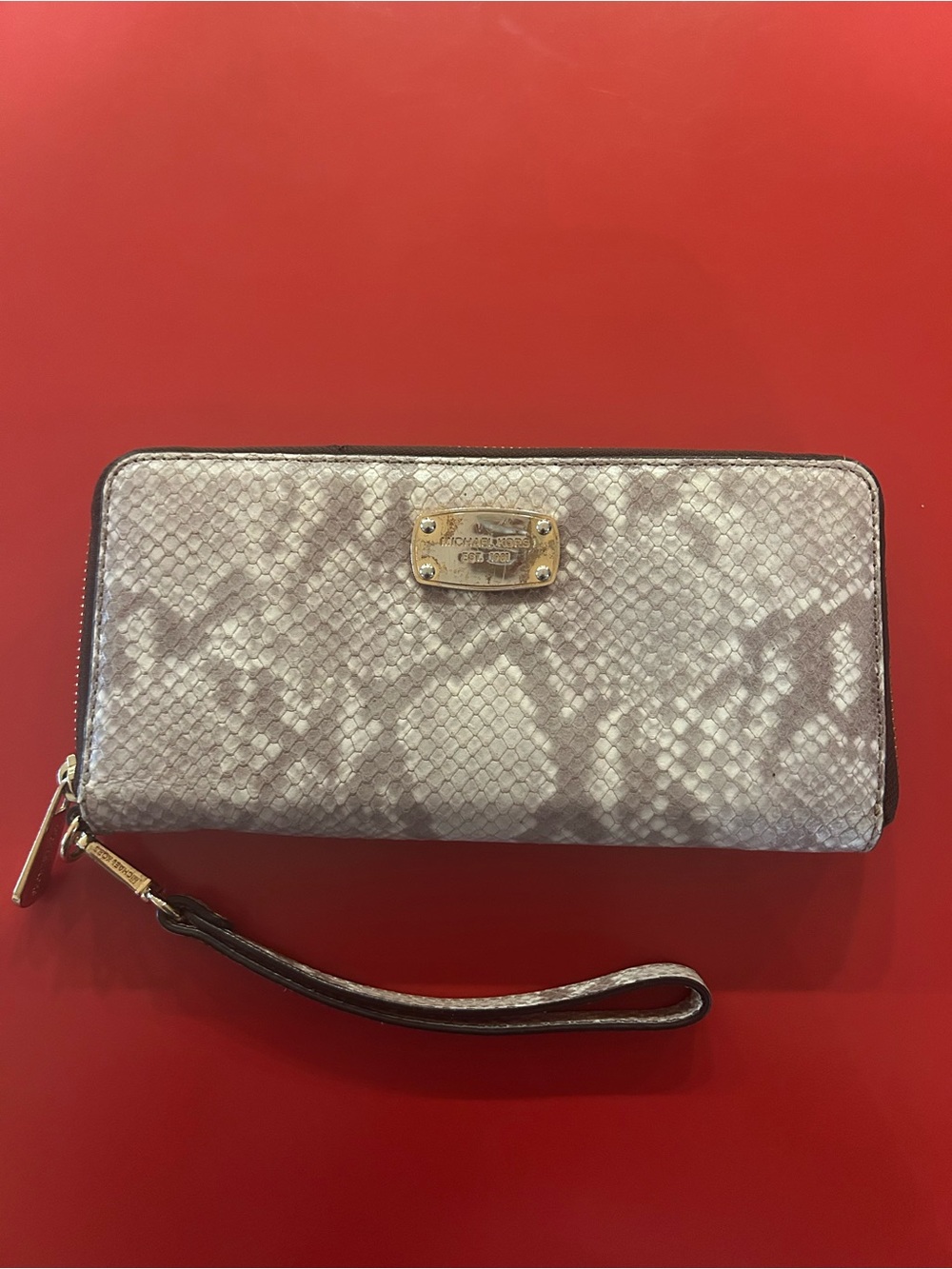 Michael Kors Metallic Silver Snake-Print Wristlet